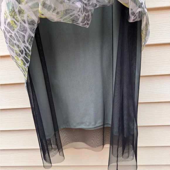 Kozan Zebra Print Midi Sheer Mesh Overlay Dress Size Medium Muted Gray Green NWT - Picture 5 of 13